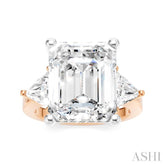 1 1/10 Ctw Emerald Shape Trillion and Round Cut Diamond Semi-Mount Engagement Ring in 14K Rose and White Gold